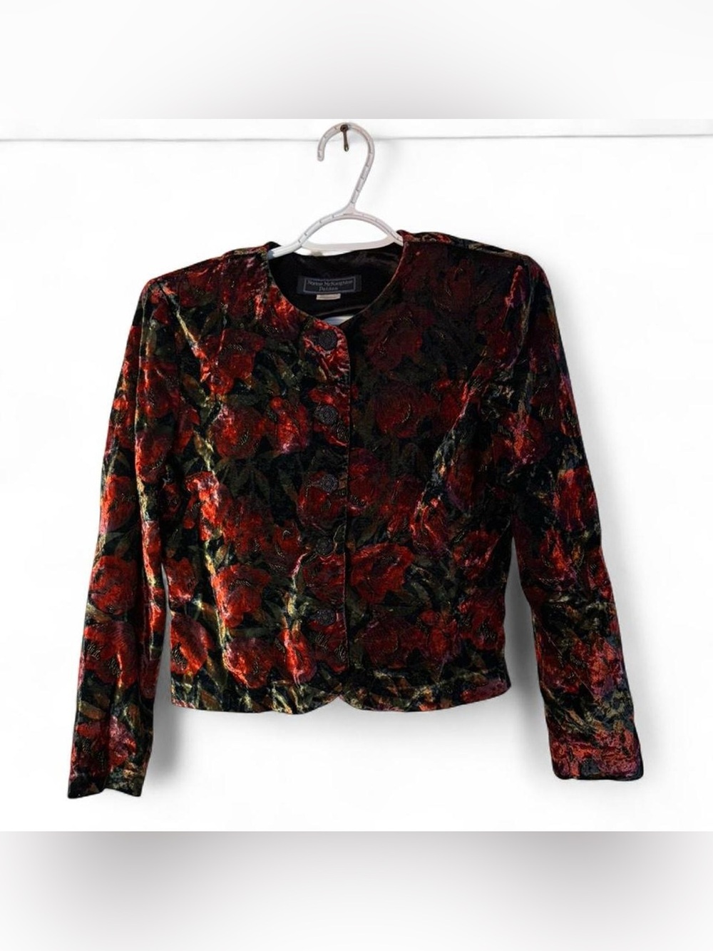 Norton McNaughton Velvet Floral Blazer in Red & Green